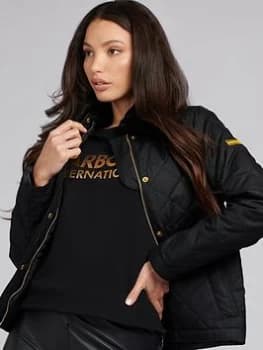 Barbour International Galvez Detachable Faux Fur Collar Wax Jacket - Black, Size 16, Women