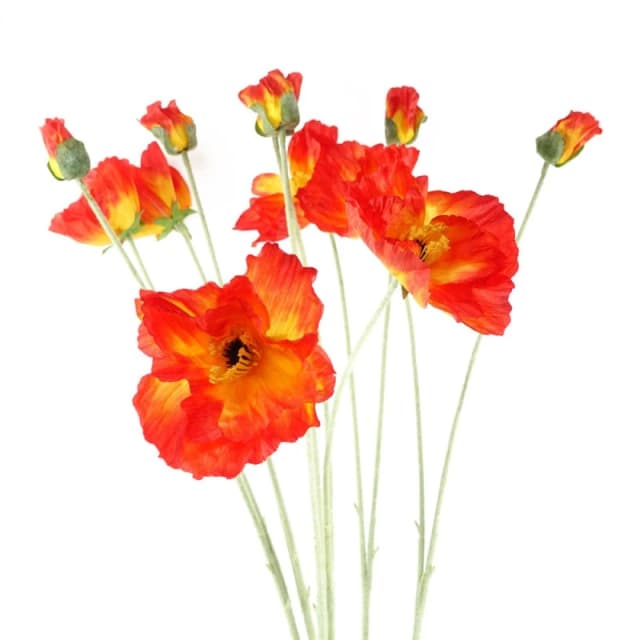 Leaf Pack of 6 x 100cm Artificial Poppy Stem - 2 Flowers Red unisex