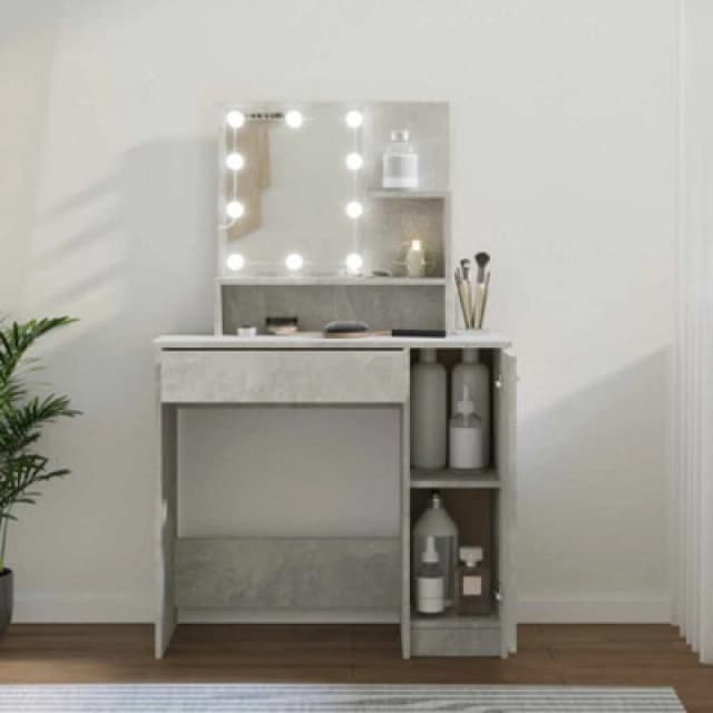 vidaXL Dressing Table with LED Concrete Grey 86.5x35x136 cm, Grey 808814