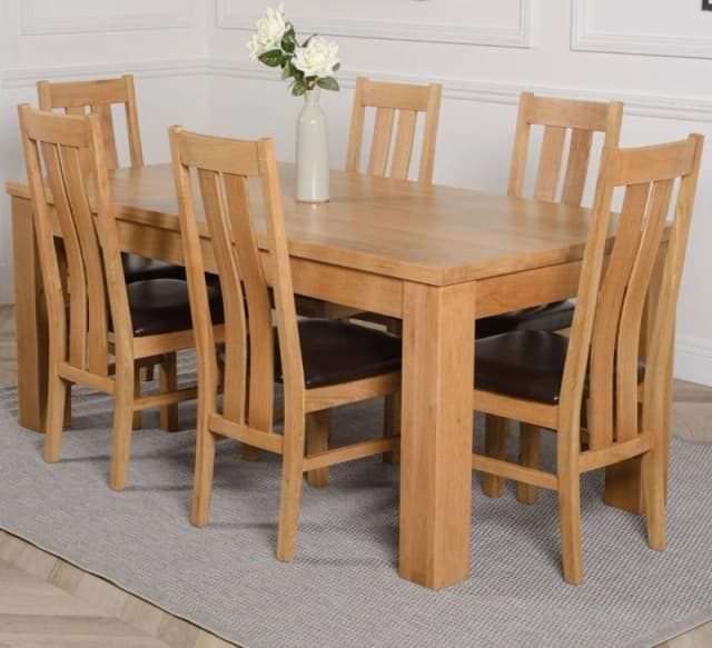 Thats Furniture Dakot 182 x 92cm Oak Large Dining Table & 6 Princeton Chairs in Brown Size: 182 x 92cm Brown Unisex 182 x 92 cm