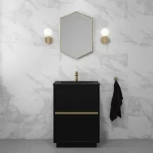 600mm Black Freestanding Vanity Unit with Matt Black Basin - Roxbi