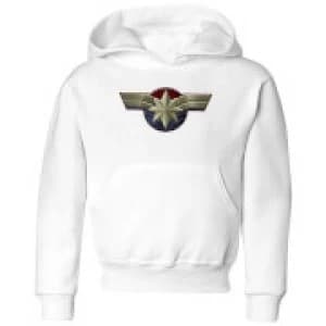Captain Marvel Chest Emblem Kids Hoodie - White - 11-12 Years