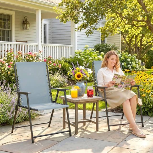 OUTSUNNY Folding Garden Chairs, Outdoor Chairs Set of 2, Light Grey Light Grey Unisex