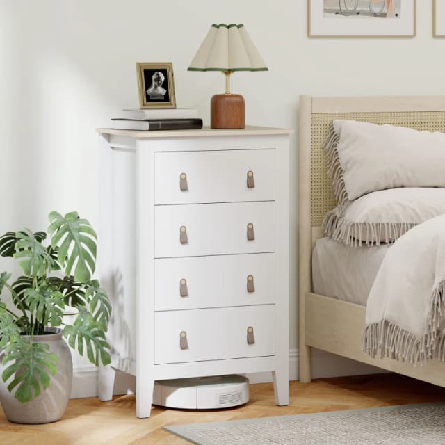 HOMCOM HOMCOM Bedroom Chest of Drawers, 4 Drawers with PU Leather Handles in White White One Size Unisex 5063603762770