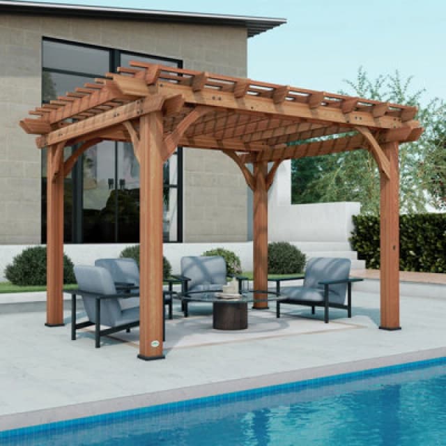 Backyard Discovery Cedar Wood Trellis Roof Outdoor Patio Pergola 3.7M X 3.1M (12ft X 10ft)
