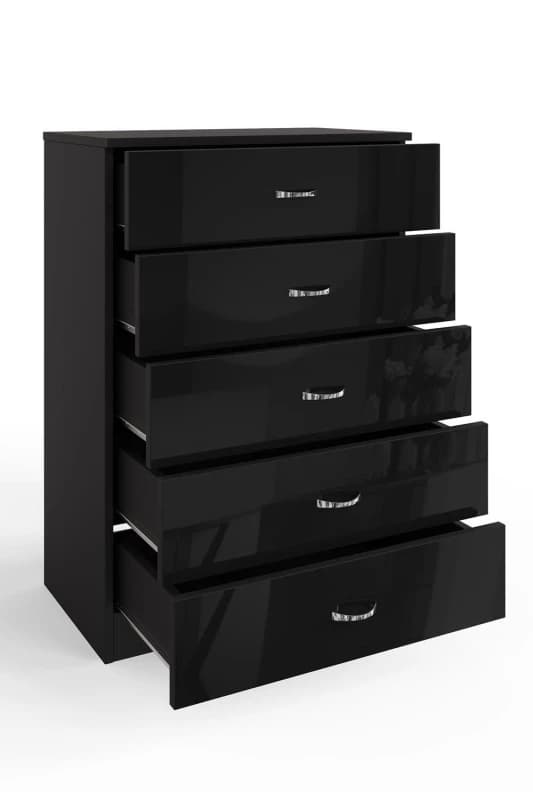 FWStyle FWStyle 5 Drawer Tall High Gloss Chest Of Drawers in Black One Size Unisex 5056413121073