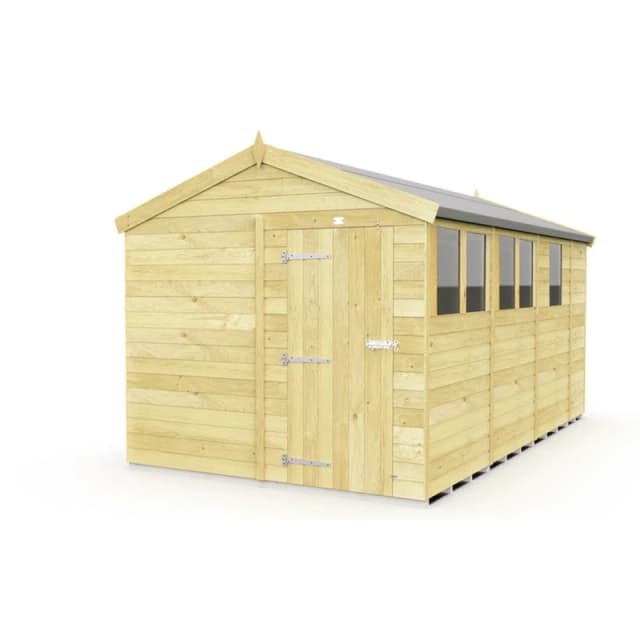 Buttercup Farm 8 x 13 Feet Apex Shed - Single Door W/ Windows - L387 x W231 x H217cm in Brown Brown Unisex