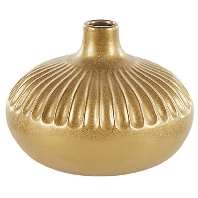 Beliani Decorative Vase Cercei Stoneware 20 Cm Gold