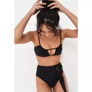 Missguided Boxy Crop Ribbed Wide Leg Set - Black