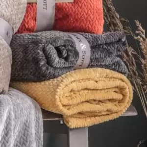 Gallery Direct Chevron Flannel Fleece Throw Ochre