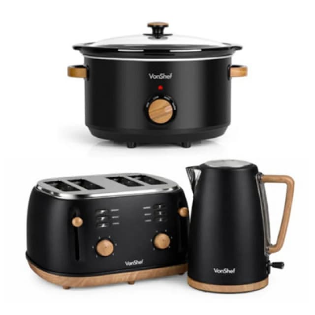 Vonshef Slow Cooker, Kettle And Toaster Set, Scandi Kitchen Set With 1.7L Kettle, Wide Slot Toaster 4 Slice, 3.5L Slow Cooker