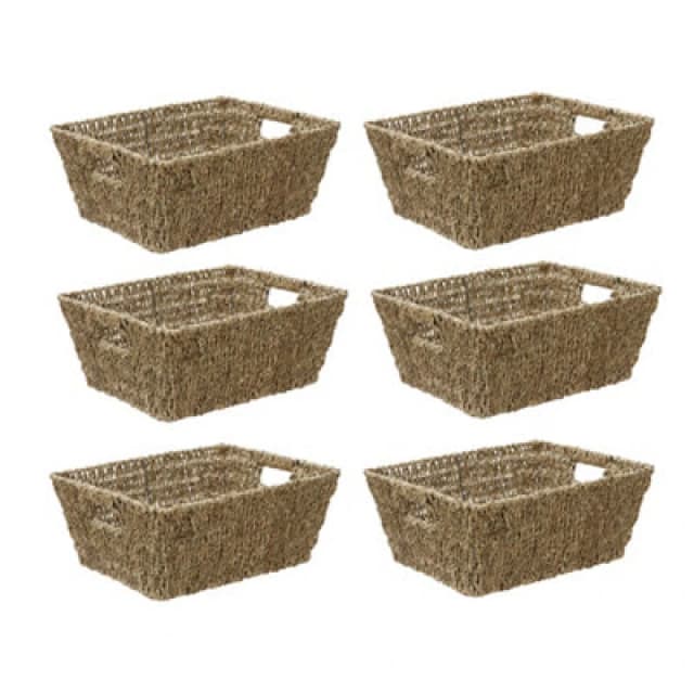 Jvl Large Hand Woven Seagrass Rectangular Storage Baskets, 14L, Set Of 6 15-407-6