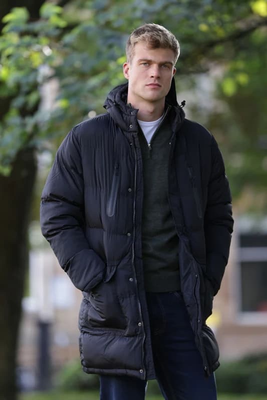 Brave Soul Brave Soul Men Longline Hooded Padded Jacket in Black Size: Small Black S Male 5059534550036
