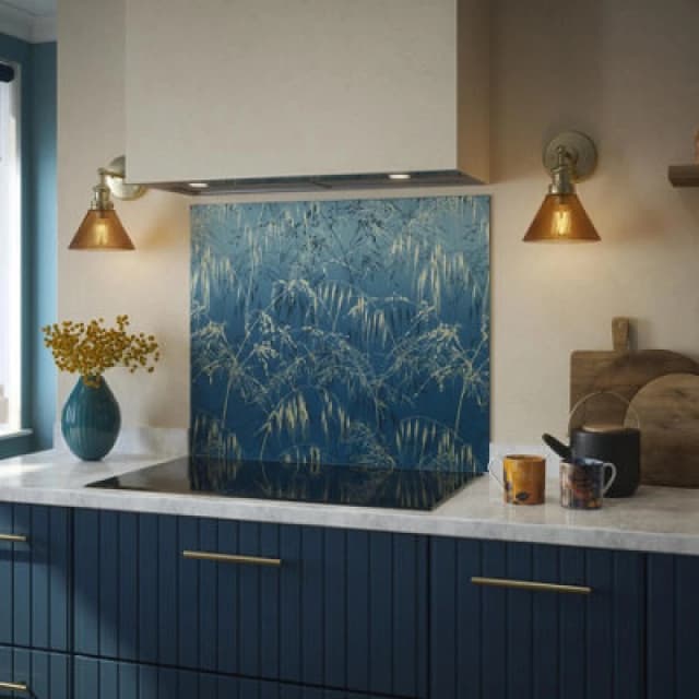 Clarissa Hulse Self Adhesive Kitchen Splashback Meadow Grass Blue Toughened Glass (W) 900 X (L) 750mm