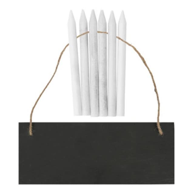 Nicola Spring Rectangle Slate Memo Board With Rope & Chalk Pencils - 25Cm X 10Cm - Black