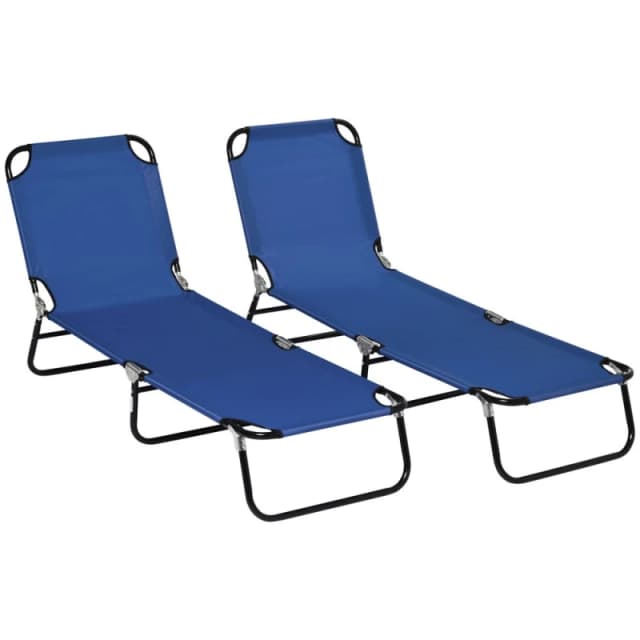 Outsunny Folding Sun Loungers Set of 2 with Adjustable Backrest, Blue 84G-182V00BU
