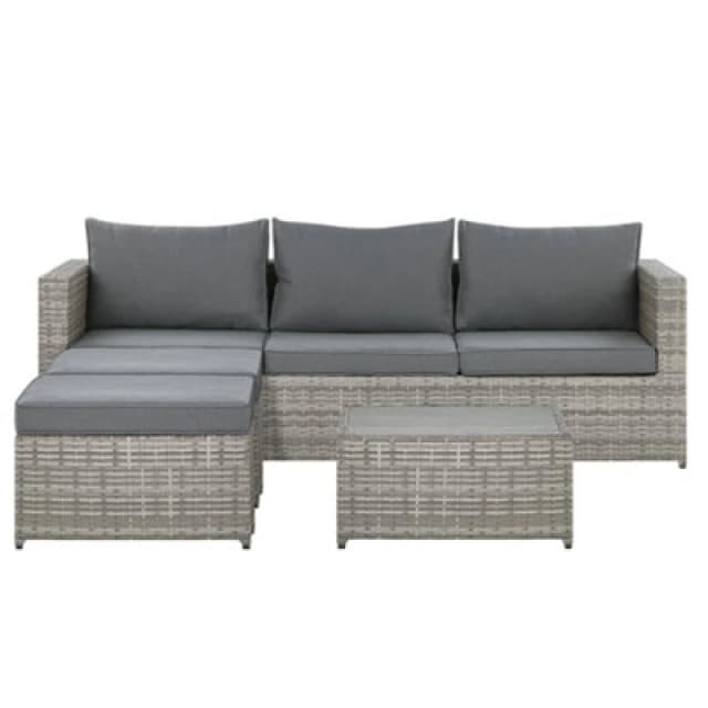 Beliani Garden Corner Sofa With Table 5 Seater Sabbia Left Hand Modular Pe Rattan Light Grey