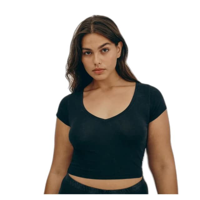 Organic Basics Womens v-neck T-Shirt Organic Basics Core Baby Noir Female L