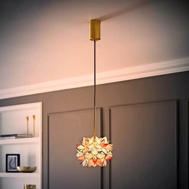 ValueLights Reine Glass Flower Shade Brushed Gold Thread Ceiling Pendant Light with LED Bulb in Pale Pink Pale Pink Unisex