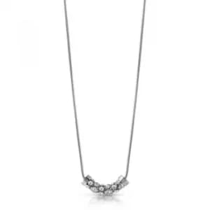 GUESS 16-18" rhodium plated necklace with horizontal coiled Swarovski crystal charm.
