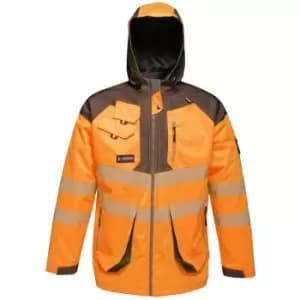 Regatta Mens Hi-Vis Waterproof Reflective Parka Jacket (M) (Orange/Grey) - Orange/Grey