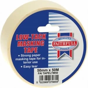 Faithfull Low Tack Masking Tape White 50mm 50m
