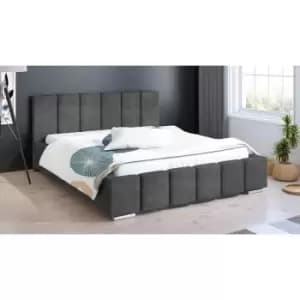 Lemela Upholstered Beds - Plush Velvet, Double Size Frame, Grey - Grey