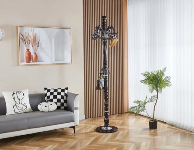 Modernique Modernique Lovella Thick Metal Tube Stand Tube Coat Rack with Heavy Sturday Marble Base in Brown Brown One Size Unisex 5061017321934