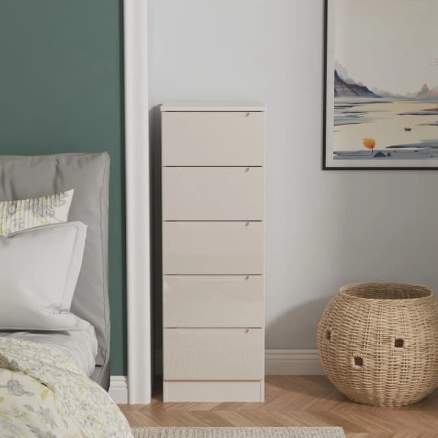 Ready Assembled 2 U Lucca 5 Drawer Tall Bedside (Ready Assembled) in Taupe Unisex