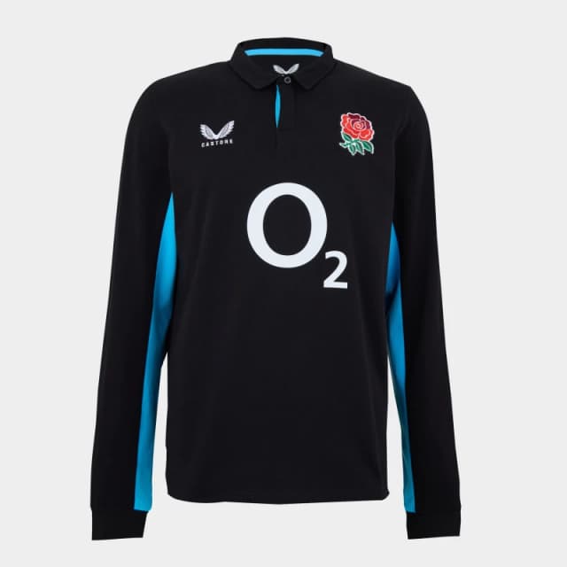 Castore England Rugby Away Long Sleeve Polo Shirt 2025 Black/Blue male S