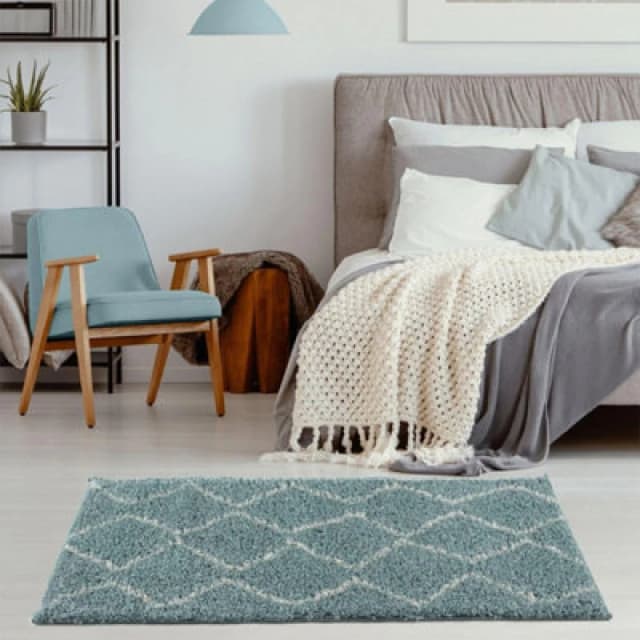 The Rugs Moroccan Duck Egg Blue Shaggy Living Room Rug 850