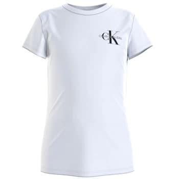 Calvin Klein Jeans CHEST MONOGRAM TOP Girls Childrens T shirt in White - Sizes 8 years,10 years,12 years