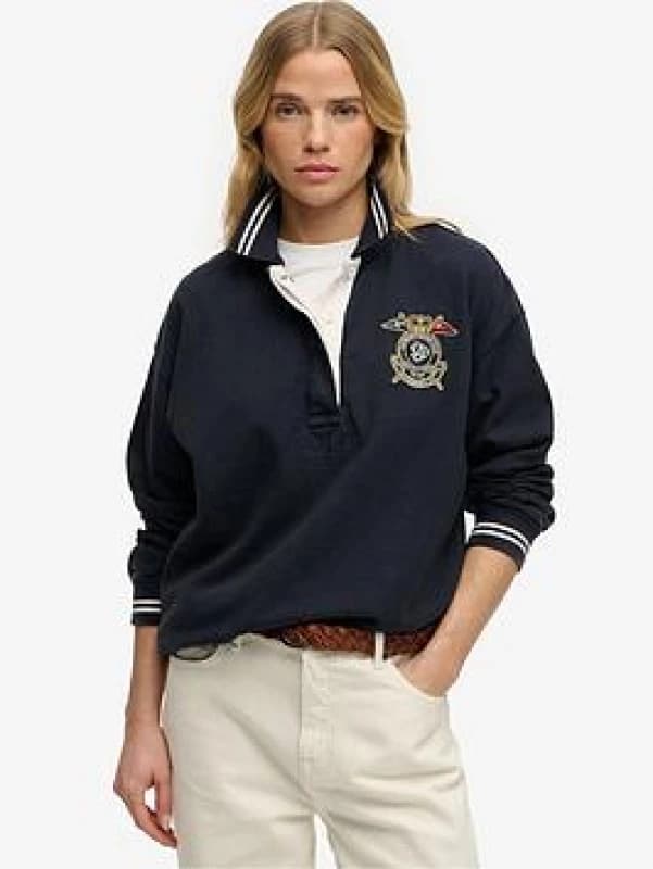 Superdry Womens long-sleeved polo shirt Superdry Crest Bleu Female M