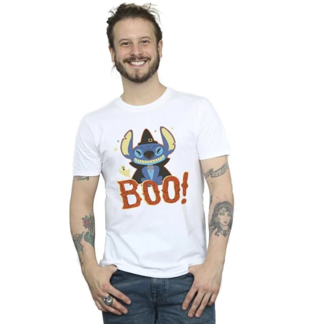 Disney Men Lilo & Stitch Boo T-Shirt in White Size: Small White S Male 5063283782358