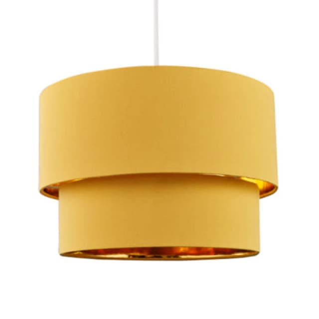 Happy Homewares Modern Mustard Ochre Cotton Double Tier Ceiling Shade With Shiny Golden Inner