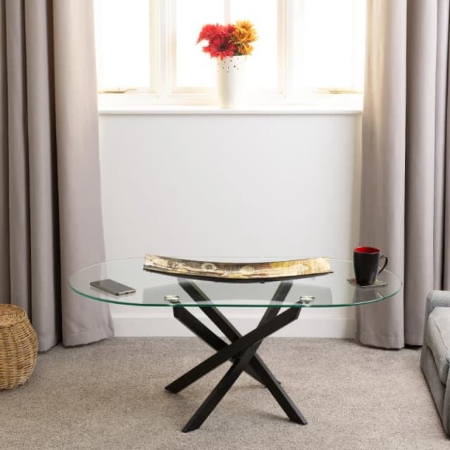 Seconique Sheldon Coffee Table Clear Glass Top With Stylish Black Wavy Legs