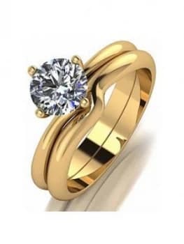 Moissanite 9ct Gold 1ct Eq Solitaire Bridal Set, White Gold, Size L, Women