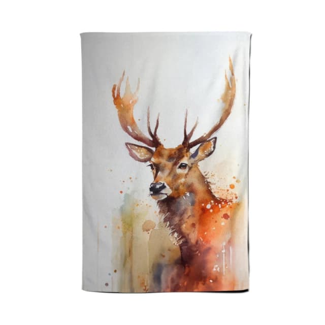 Warren Reed - Designer Majestic Stag Watercolour Tea Towel in Brown Brown Unisex