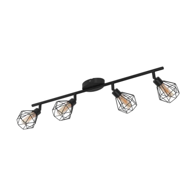 Loops Flush 4 Spots Ceiling Light Colour Black Shade Amber Glass Bulb G9 4x3W Black