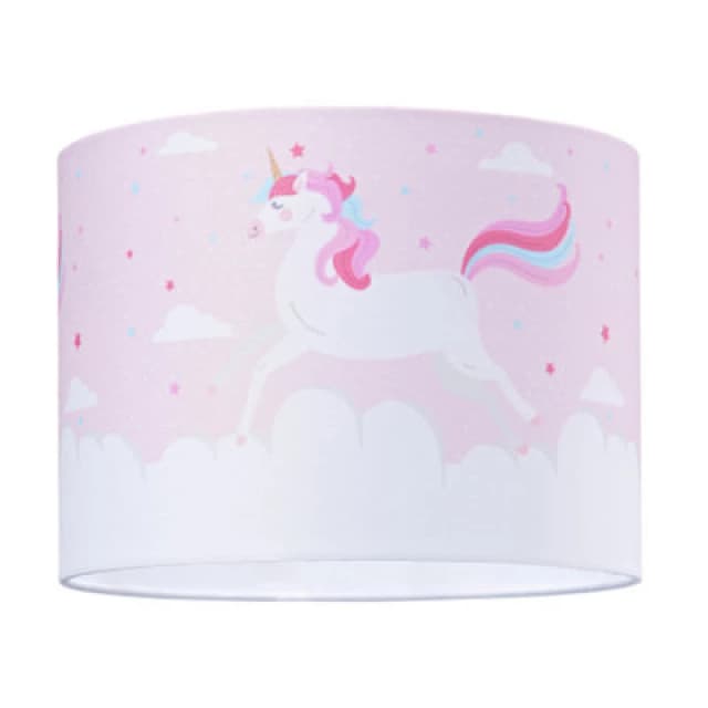 Happy Homewares Beautiful Soft Pink Cotton Lampshade With Dancing Unicorns And Clouds Decoration