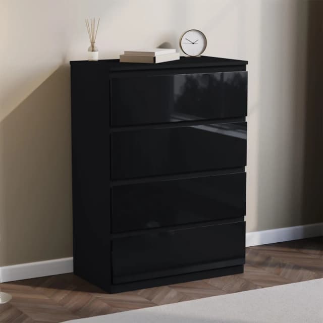 Lassic Glinton High Gloss 4 Drawer Chest Black unisex 4 Drawer