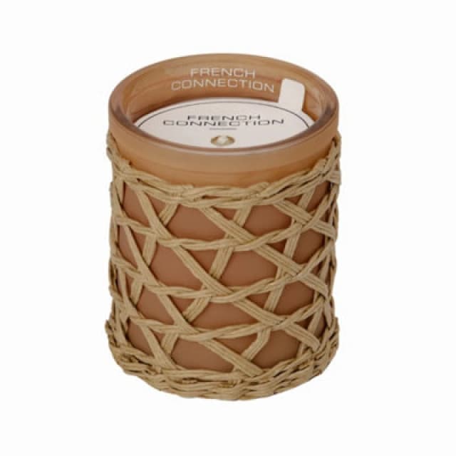 French Connection French Connection Cedarwood & Citrus Scented Jar Candle with Woven Rattan - Luxury Gift in Beige Size: Medium Beige Medium Unisex