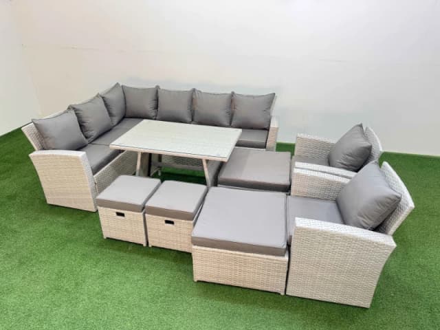 Fimous Garden Outdoor Rattan Furniture Set with 4 Footstools 12 Seater in Light Grey Light Grey Unisex
