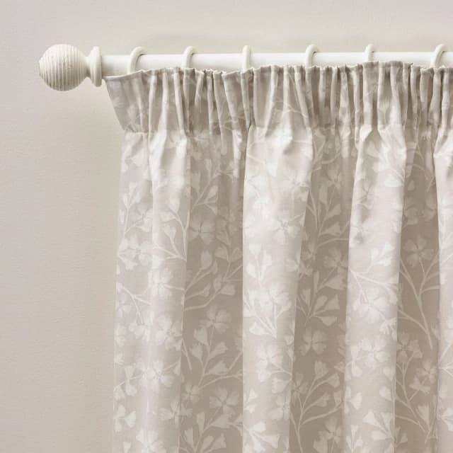 Catherine Lansfield 'Brooke Floral' Lined Pencil Pleat Curtains Natural