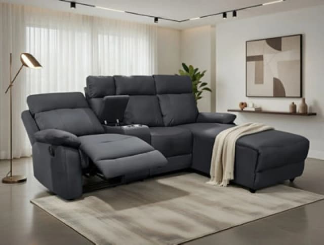 DS Living Sorento Recline Left Hand Corner Leather 3 Seater Sofa In Black Or Grey