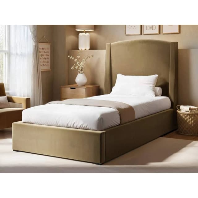 Solace+Co Blaine Single Winged Headboard Ottoman Bed in Light Sand Light Sand Unisex Single