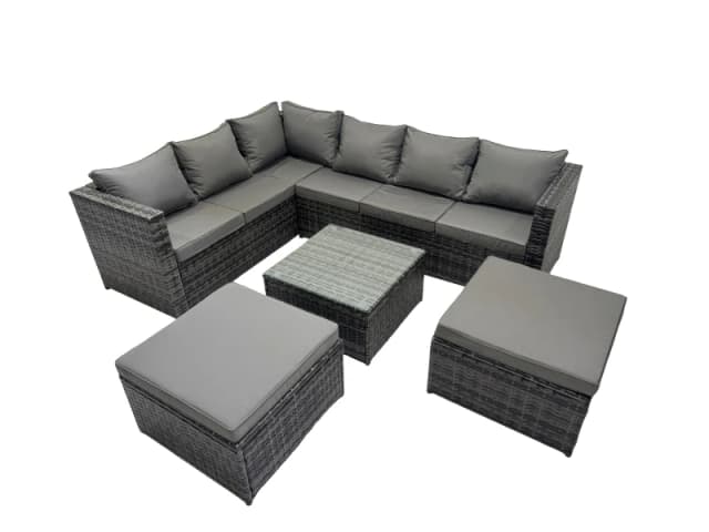 Fimous Patio Furniture Sets with Corner Sofa Coffee Table 2 Big Footstools in Dark Grey Dark Grey Unisex