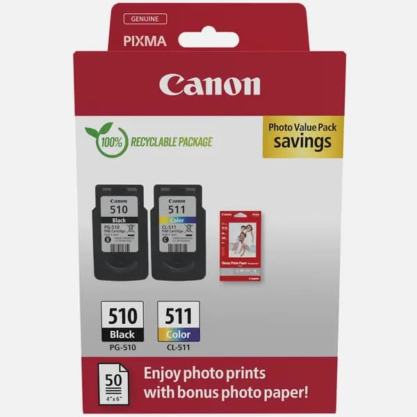 Canon PG-510/CL-511 Ink Cartridge + Photo Paper Value Pack