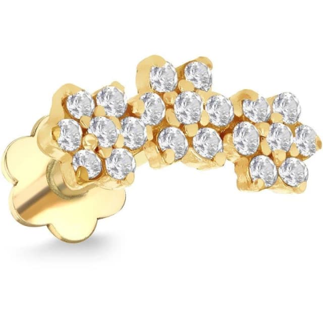 Be You 9ct Gold CZ Triple Flower Labret Stud Yellow Gold female One Size