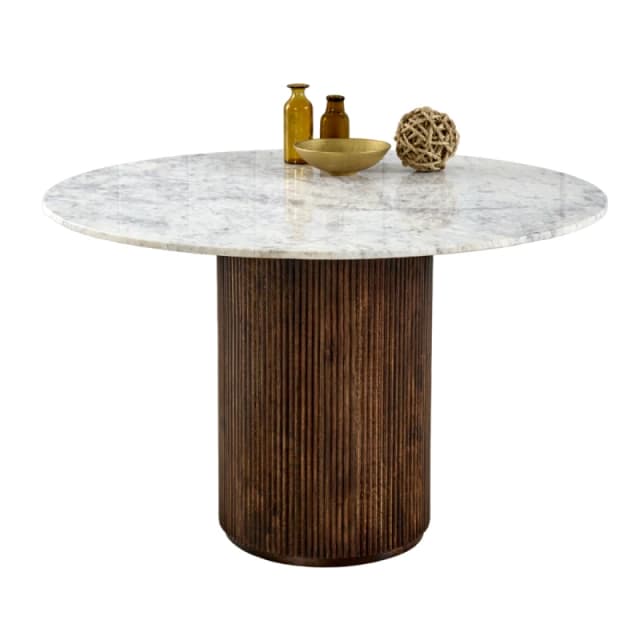Indian Hub Opal Mango Wood Dining Table Round With Marble Top